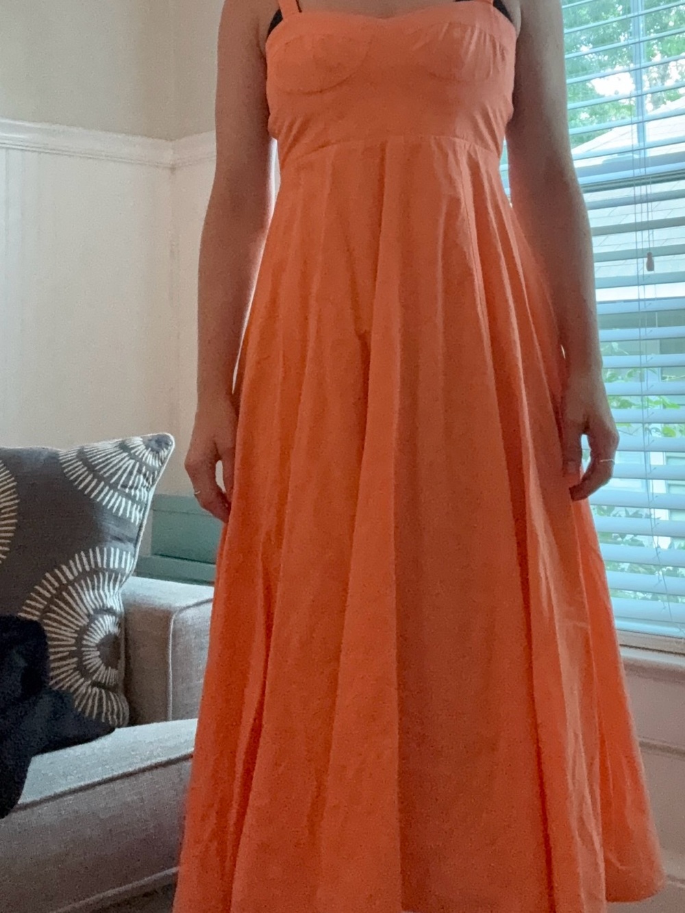 Strapless Orange Maxi Dress with Fitted Bust
